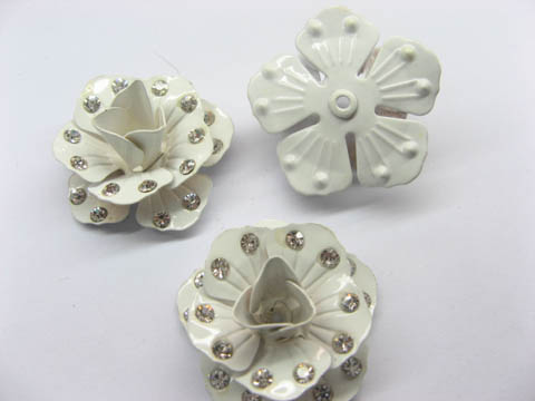 100 White Metal Rose Embellishments with Rhinestone for Crafts - Click Image to Close