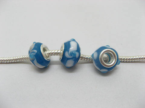 100 Blue Lampwork Glass European Beads pa-g28 - Click Image to Close