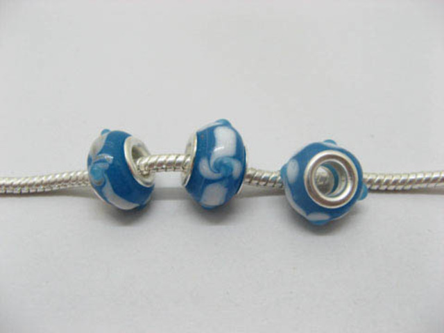 100 Blue Lampwork Glass European Beads pa-g28 - Click Image to Close