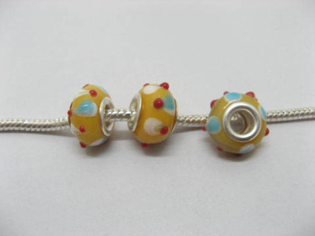 100 Yellow Lampwork Glass European Beads pa-g31