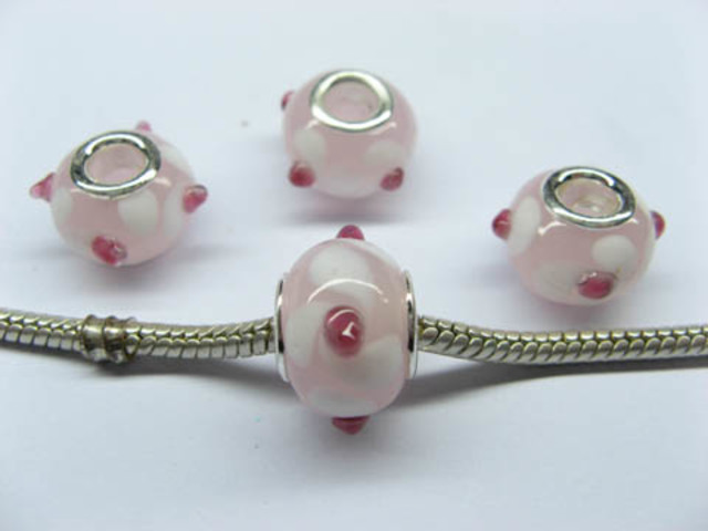 100 Light Pink Round Glass European Beads pa-g43