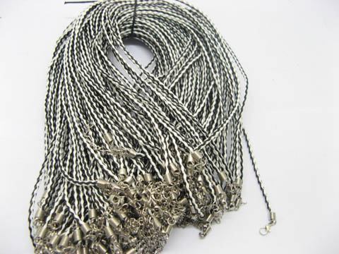 100 White & Black Leatherette Knitted String Necklace Connector - Click Image to Close