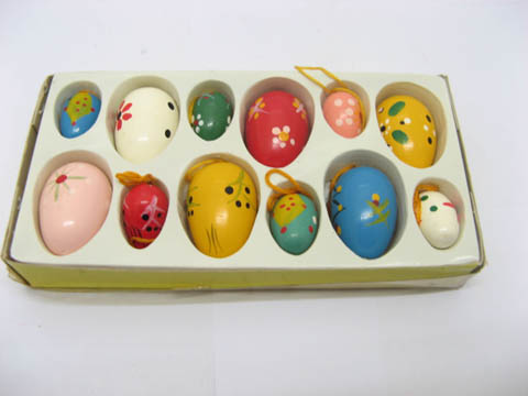 20 Sets of 12pcs Assorted Wooden Egg Hangs Easter Ornaments - Click Image to Close