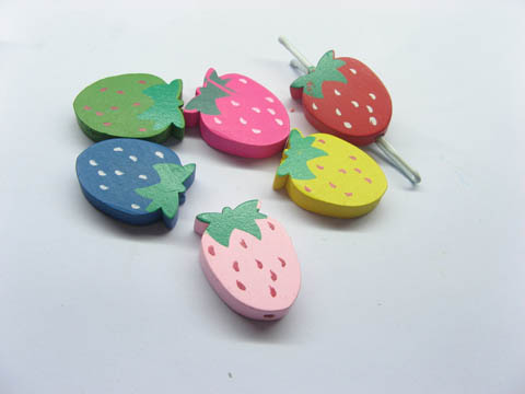 300Pcs Wooden Strawberry Beads Mixed Color - Click Image to Close