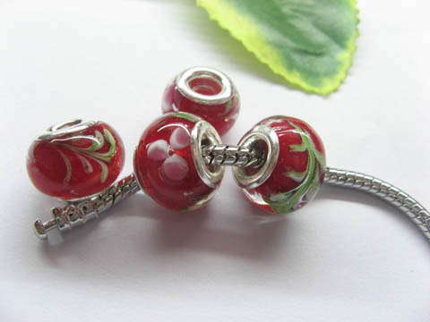100 Red Round Glass European Beads pa-g48 - Click Image to Close