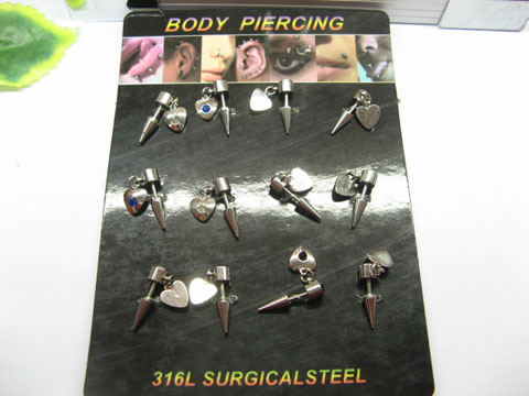 1Sheet X 12pcs Belly Navel Body Piercing with Heart Dangle er-b4 - Click Image to Close