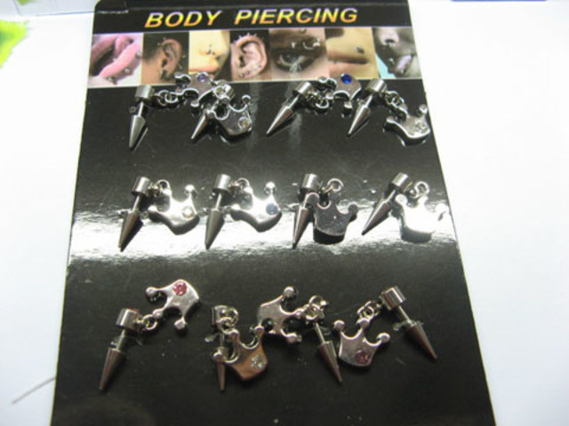 1Sheet X 12pcs Belly Navel Body Piercing with Crown Dangle er-b4