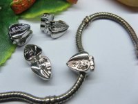10 White K Heart European Stopper Beads Clips pa-c5