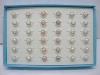 36 Round Rings with Pearl Top Mixed Colour ri-m109