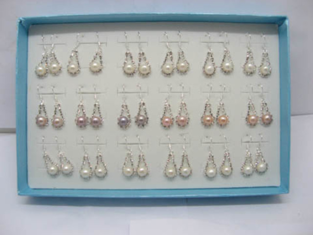 18 Pairs New Teardrop Pearl Earrings with Rhinestone er-m47