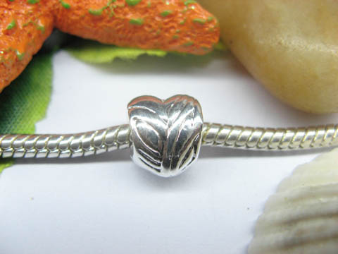 20 Silver Heart Thread European Beads pa-m257 - Click Image to Close