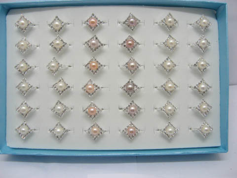 36 Rhombus Rings with Pearl Top Mixed Colour ri-m108 - Click Image to Close