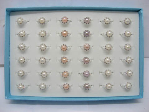 36 Round Rings with Pearl Top Mixed Colour ri-m109 - Click Image to Close