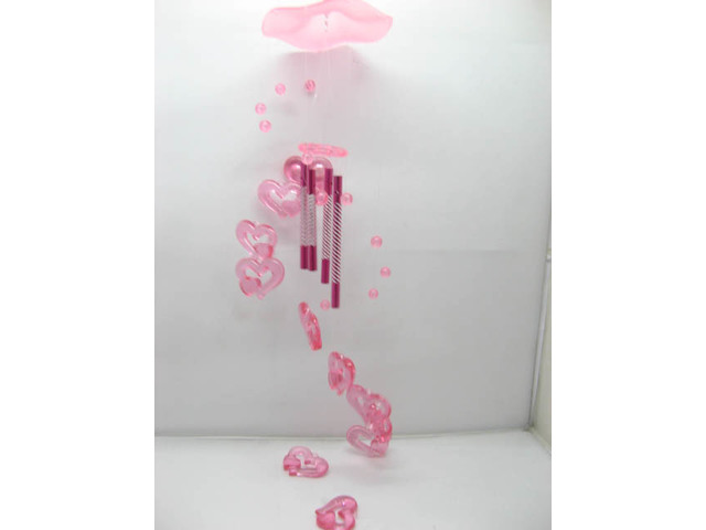 5X Pink Double Heart Wind Chime with 4 Aluminum Pipes 5X Pink Double Heart Wind Chime with 4 Aluminum Pipes