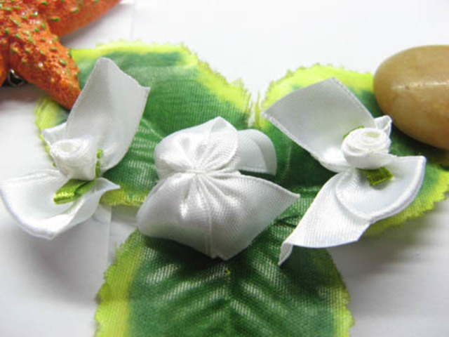 100 White Handcraft Satin Bowknot Embellishments
