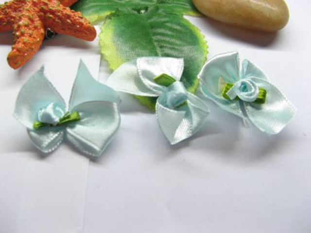 100 Blue Handcraft Satin Bowknot Embellishments - Click Image to Close