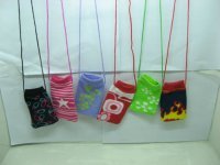 12 Cute Cartoon KID'S Sock Wallet Strap Bag Assorted