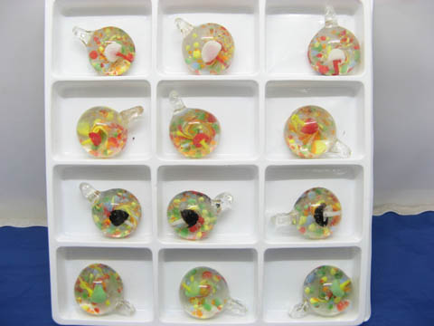 12 Mushroom In Round Transparent Glass Pendants - Click Image to Close