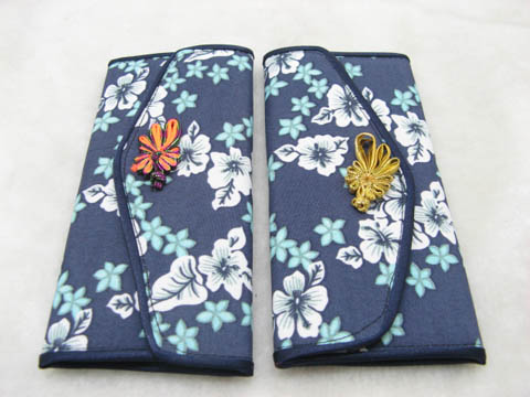12 Dark blue Flower Silk Purse Wallet - Click Image to Close