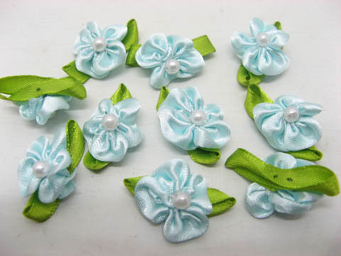 200 Blue Rose Hand Craft Embellishments w/Pearl - Click Image to Close