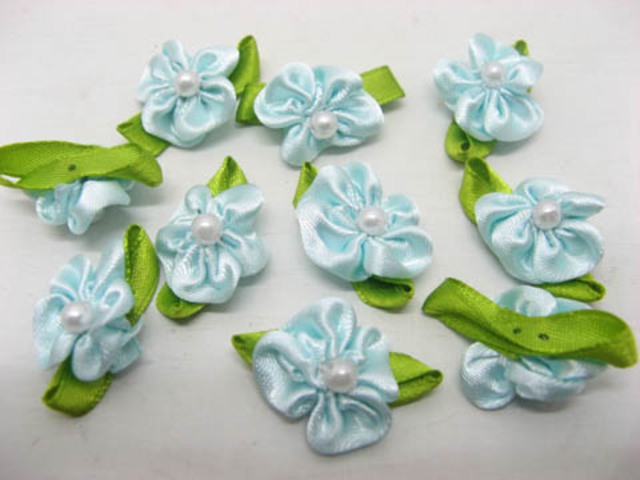 200 Blue Rose Hand Craft Embellishments w/Pearl - Click Image to Close