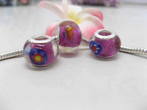 100 Flower Inside Lampwork Glass European Beads - Click Image to Close