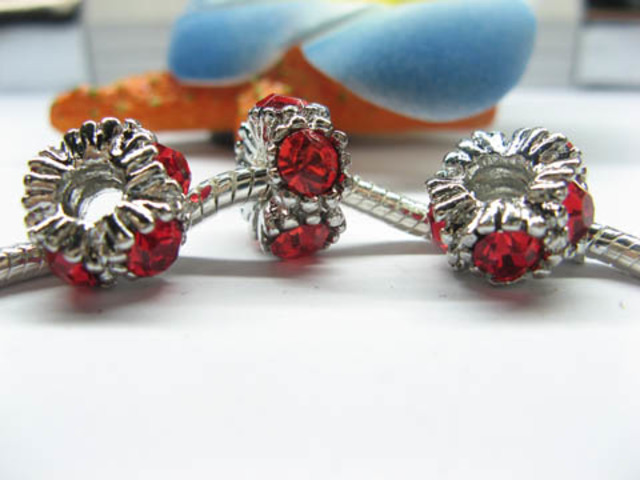 20 Thread European Beads with Orangered Rhinestone - Click Image to Close