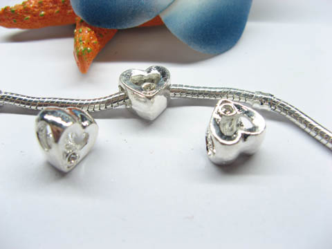 20 Silver Plated Heart Thread European Beads - Click Image to Close