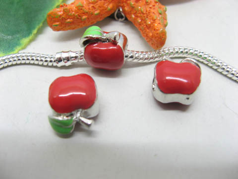 10 Enamel Red Apple Thread European Beads - Click Image to Close