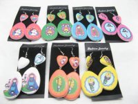 60Pair Assorted Handmade Drawing Wooden Earrings