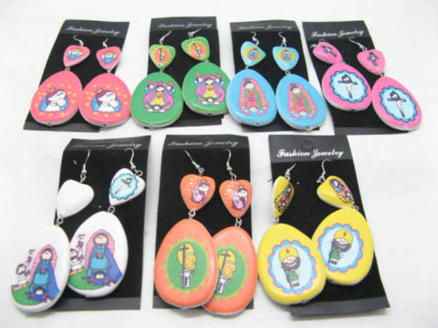60Pair Assorted Handmade Drawing Wooden Earrings