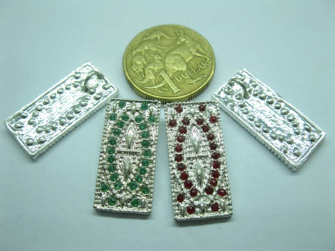 100 Metal Rectangle Pendants w/Rhinestone Jewelery Finding - Click Image to Close
