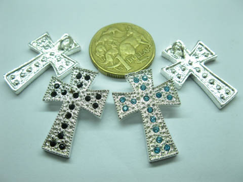 100 Charm Cross Pendants w/Rhinestone Jewelery Finding - Click Image to Close
