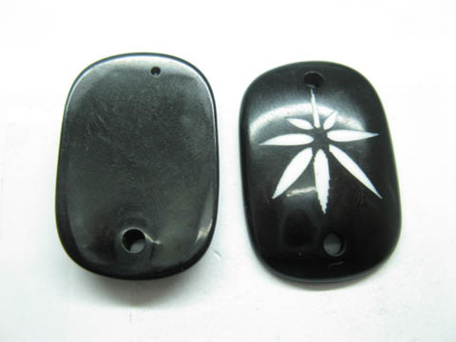 100 Bulk Black Cannabis Leaf Beads w/2-Hole Jewellery Finding