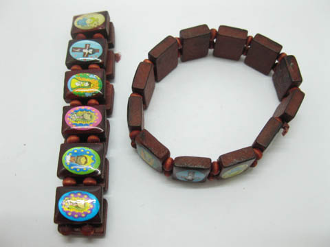60 Assorted Cartoon Wooden Beaded Bracelets - Click Image to Close