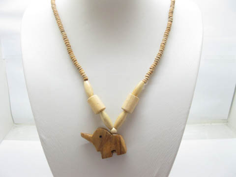 12 Tribal Wooden Beaded Necklaces with Elephant Pendant - Click Image to Close