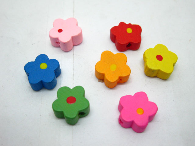 300 Flower Wooden Beads Mixed Color 12mm - Click Image to Close