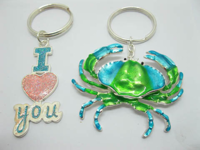 12 Assorted Enamel Metal Keyrings Key Rings - Click Image to Close