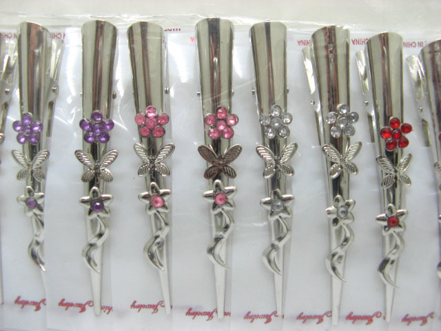 12pcs Chic Designer Hair Clips,Rhinestone Floral Clips