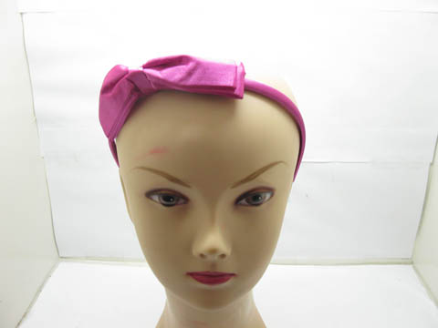 12 New Deep Pink Hair Band with Attached Bowknot - Click Image to Close