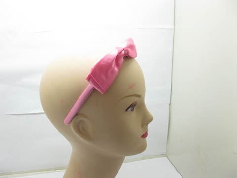 12 New Pink Hair Band with Attached Bowknot - Click Image to Close