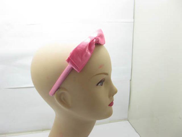 12 New Pink Hair Band with Attached Bowknot - Click Image to Close