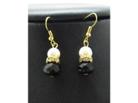 2x12Pairs Black Glass Earrings Golden Plated Hook