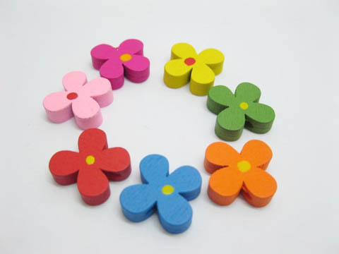 200 Four-Leaf Clover Wooden Beads Mixed Color - Click Image to Close