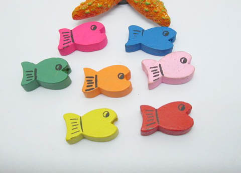200 Mini Fish Wooden Beads Mixed Color Bulk - Click Image to Close