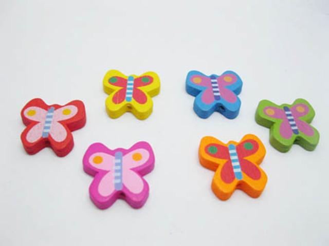 200 Cute Butterfly Wooden Bead Mixed Color Bulk - Click Image to Close