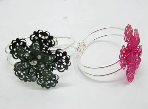 12 Plum Flower Bangles with Rhinestone Mixed Color - Click Image to Close