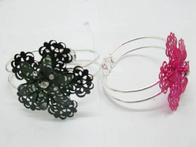 12 Plum Flower Bangles with Rhinestone Mixed Color - Click Image to Close