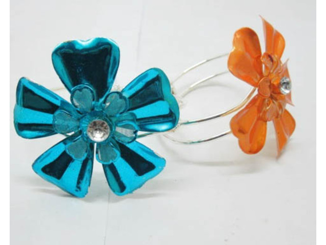 12 Metal Flower Bangles with Rhinestone Mixed Color