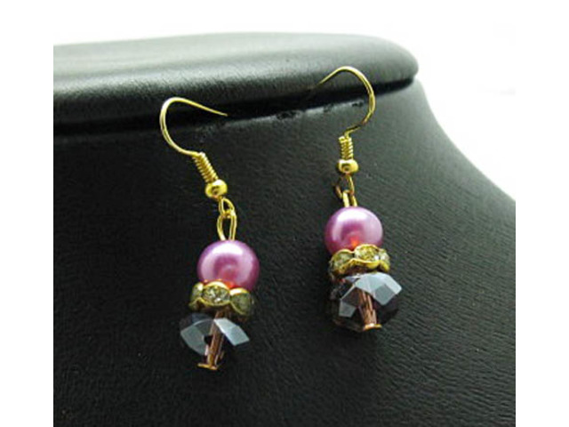 24Pairs Red Glass Earrings Golden Plated Hook